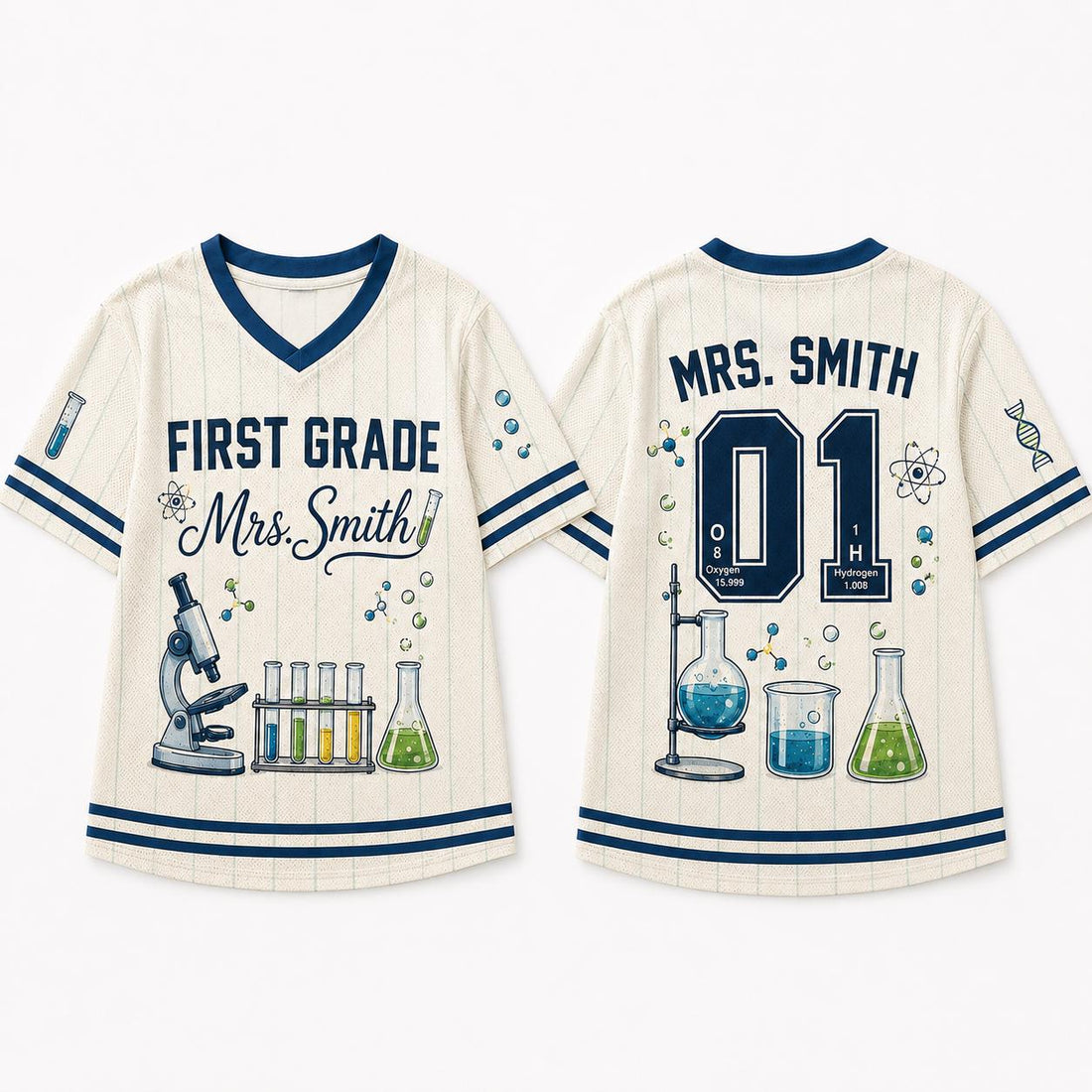 Science teacher retro pinstripe baseball jersey with custom grade name and number