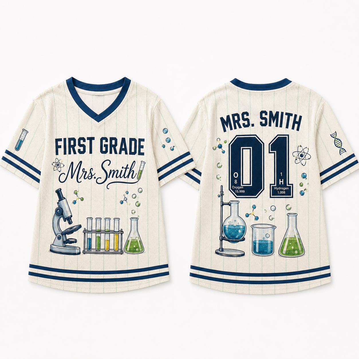 Science teacher retro pinstripe baseball jersey with custom grade name and number - photo 2
