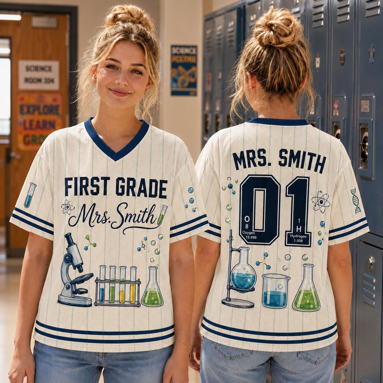 Science teacher retro pinstripe baseball jersey with custom grade name and number - photo 4