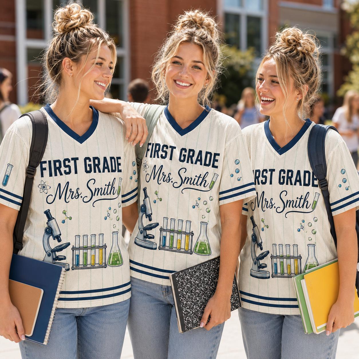 Science teacher retro pinstripe baseball jersey with custom grade name and number - photo 5