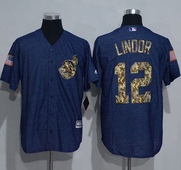 Francisco Lindor Denim Cleveland Guardians blue Salute To Service jersey