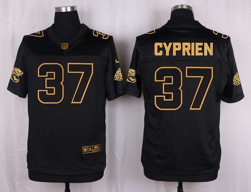 Jaguars #37 John Cyprien Black Elite Pro Line Gold Collection Jersey