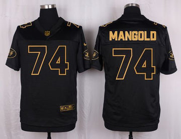 Jets #74 Nick Mangold Black Elite Pro Line Gold Collection Jersey