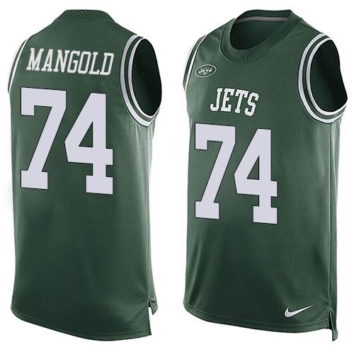 Jets #74 Nick Mangold Green Team Color Tank Top Jersey