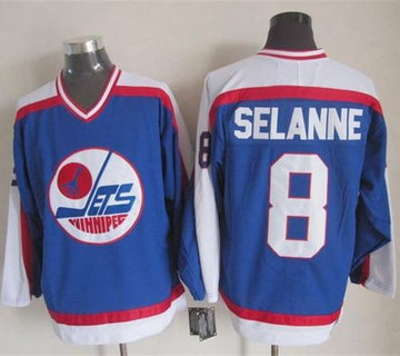Teemu Selanne Winnipeg Jets blue-white Throwback jersey