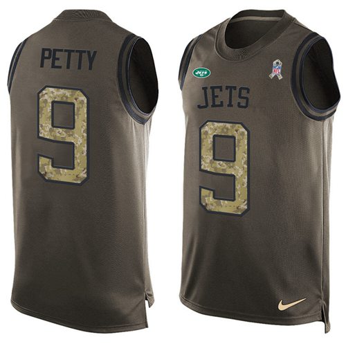 Jets #9 Bryce Petty Green Salute To Service Tank Top Jersey