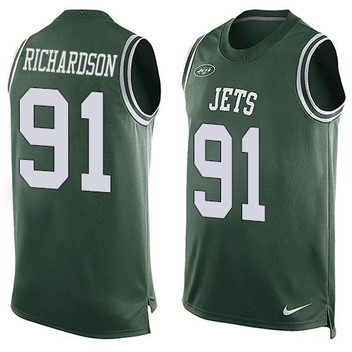 Jets #91 Sheldon Richardson Green Team Color Tank Top Jersey