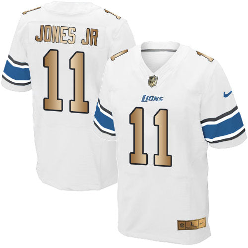 Lions #11 Marvin Jones Jr White Elite Gold Jersey