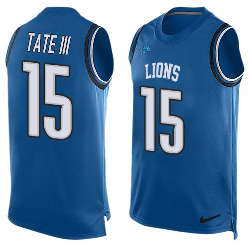 Lions #15 Golden Tate III Blue Team Color Tank Top Jersey
