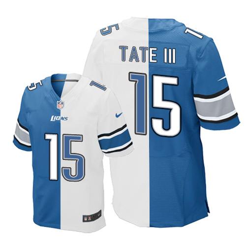 Lions #15 Golden Tate III Blue-White Elite Split Jersey