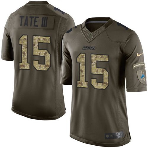 Lions #15 Golden Tate III Green Salute To Service Jersey
