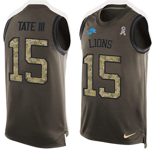 Lions #15 Golden Tate III Green Salute To Service Tank Top Jersey
