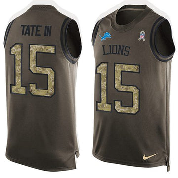 Lions #15 Golden Tate III Green Salute To Service Tank Top Jersey
