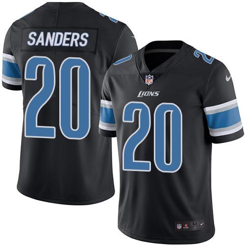 Lions #20 Barry Sanders Black Rush Jersey