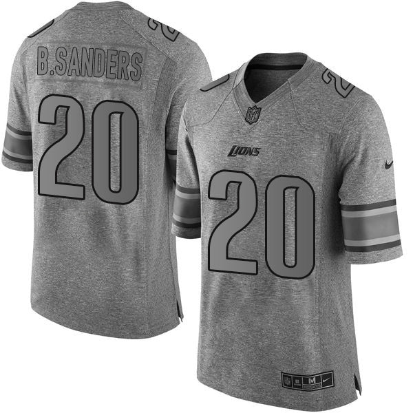 Lions #20 Barry Sanders Gray Gridiron Gray Jersey