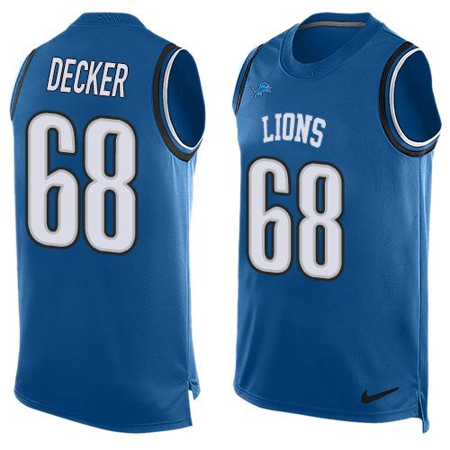 Lions #68 Taylor Decker Blue Team Color Tank Top Jersey