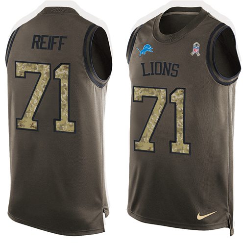 Lions #71 Riley Reiff Green Salute To Service Tank Top Jersey