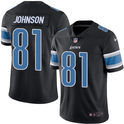 Lions #81 Calvin Johnson Black Football Rush Jersey