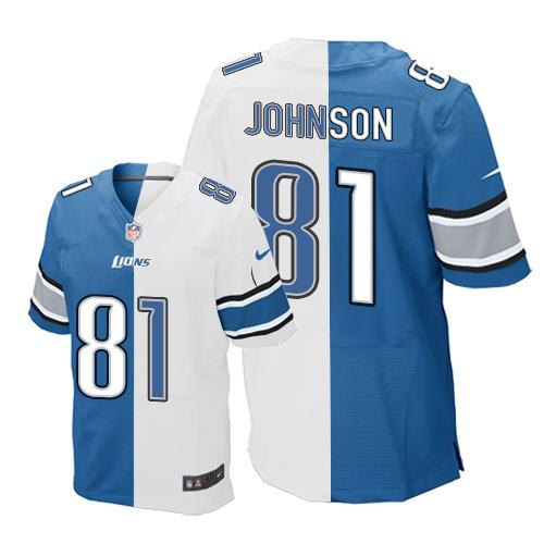 Lions #81 Calvin Johnson Blue-White Elite Split Jersey