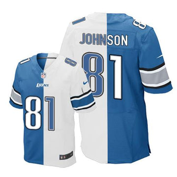 Lions #81 Calvin Johnson Blue-White Elite Split Jersey