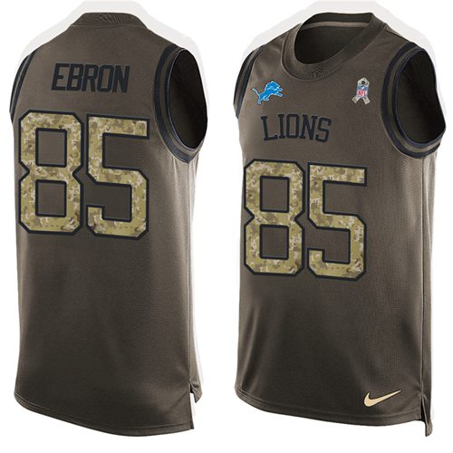 Lions #85 Eric Ebron Green Salute To Service Tank Top Jersey