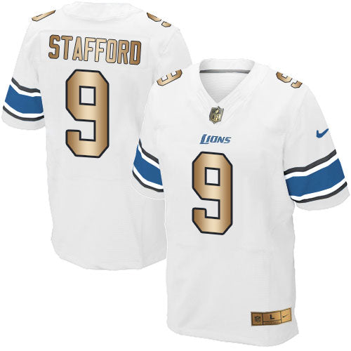 Lions #9 Matthew Stafford White Elite Gold Jersey