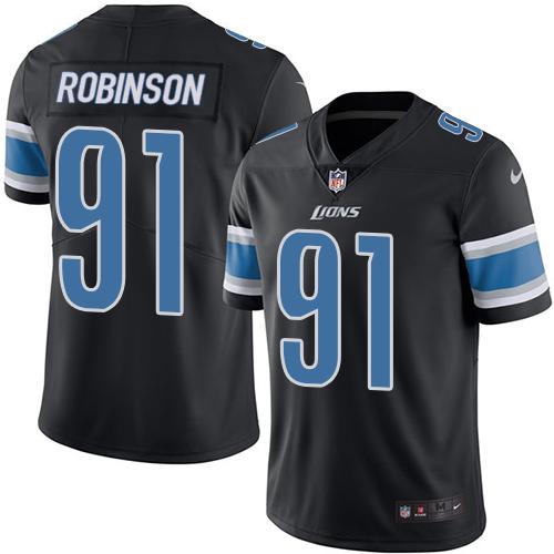 Lions #91 A'Shawn Robinson Black Rush Jersey