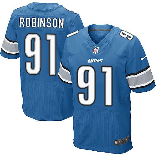 Lions #91 A'Shawn Robinson Blue Team Color Elite Jersey