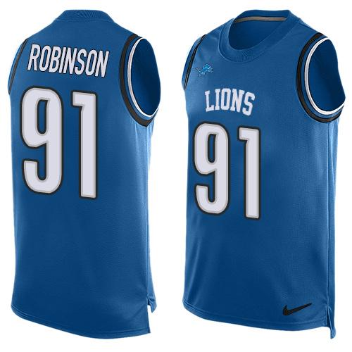 Lions #91 A'Shawn Robinson Blue Team Color Tank Top Jersey