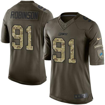 Lions #91 A'Shawn Robinson Green Salute to Service Jersey