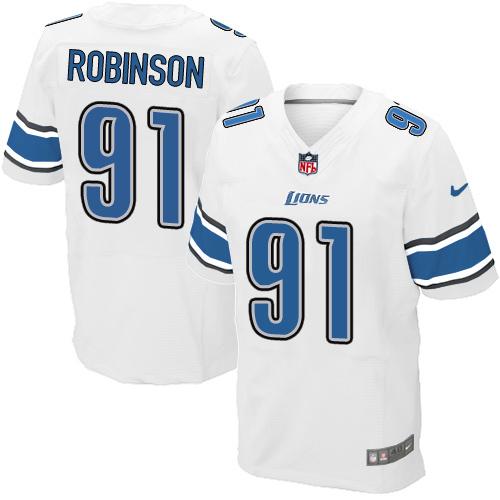 Lions #91 A'Shawn Robinson White Elite Jersey