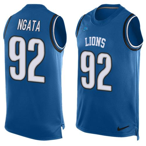 Lions #92 Haloti Ngata Blue Team Color Tank Top Jersey