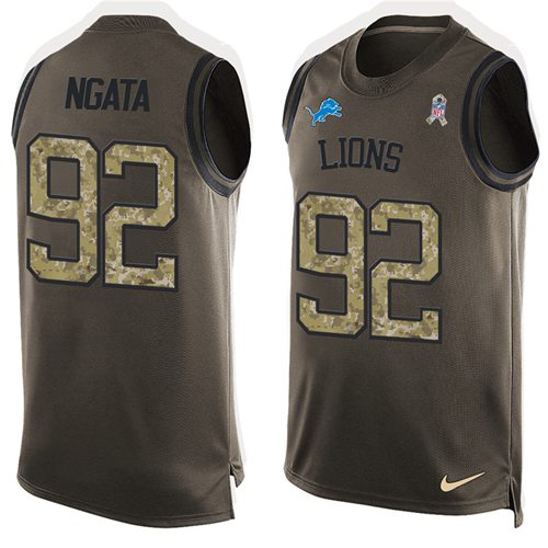 Lions #92 Haloti Ngata Green Salute To Service Tank Top Jersey