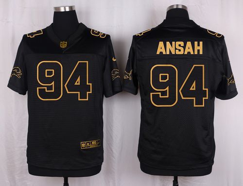 Lions #94 Ziggy Ansah Black Elite Pro Line Gold Collection Jersey