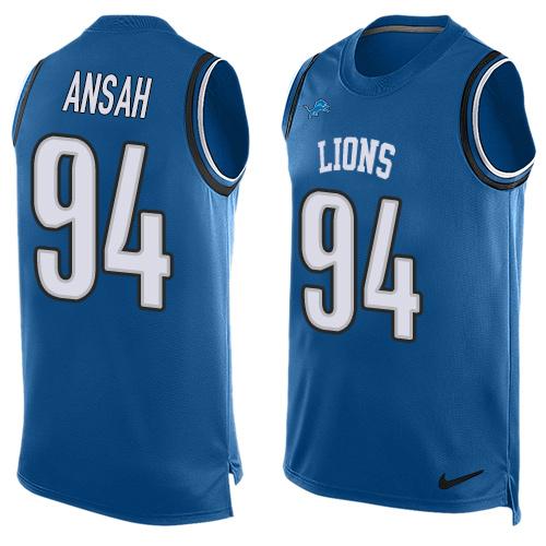 Lions #94 Ziggy Ansah Blue Team Color Tank Top Jersey