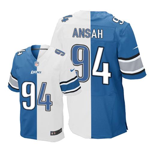 Lions #94 Ziggy Ansah Blue-White Elite Split Jersey
