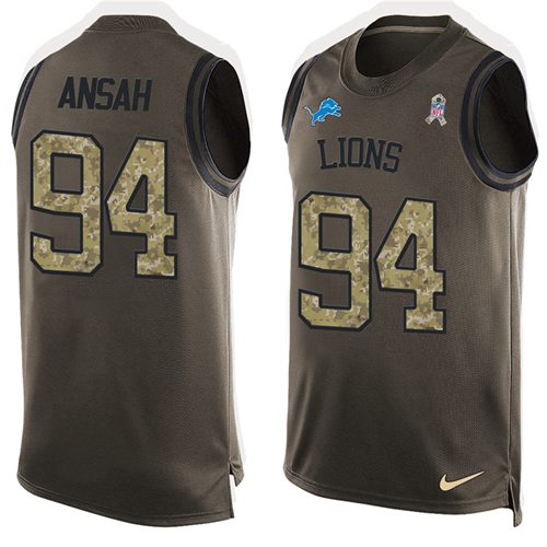 Lions #94 Ziggy Ansah Green Salute To Service Tank Top Jersey