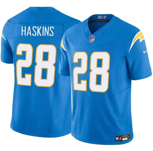 Hassan Haskins Los Angeles Chargers blue jersey