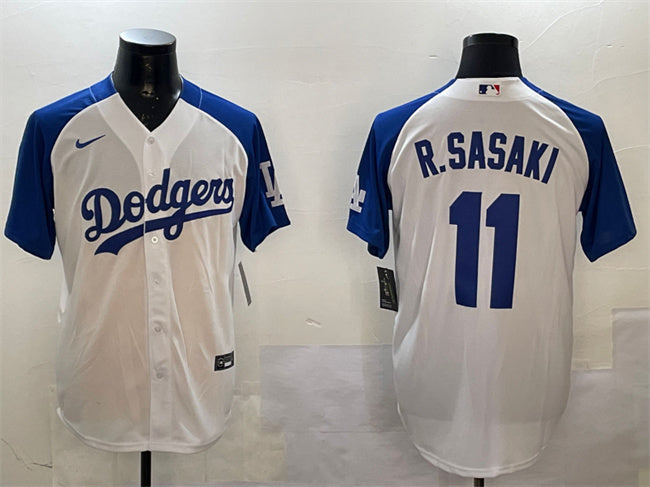 Roki Sasaki Los Angeles Dodgers white-blue jersey