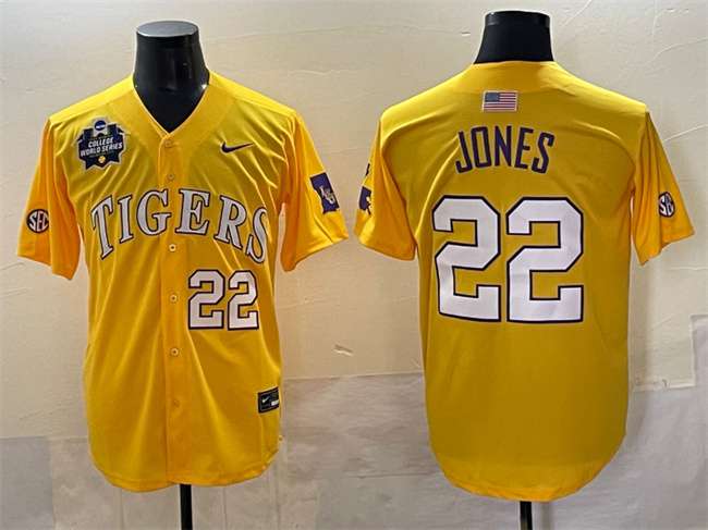 Jared Jones LSU Tigers gold jersey