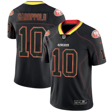 49ers #10 Jimmy Garoppolo 2018 Lights Out Black Color Rush Jersey