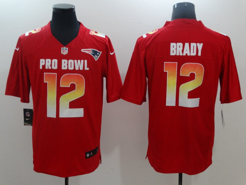 AFC New England Patriots #12 Tom Brady Red 2019 Pro Bowl Game Jersey