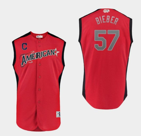 Shane Bieber American League All-Star red All-Star jersey