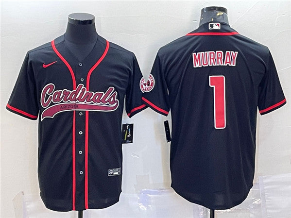 Arizona Cardinals #1 Kyler Murray Black With Patch Baseball Jersey