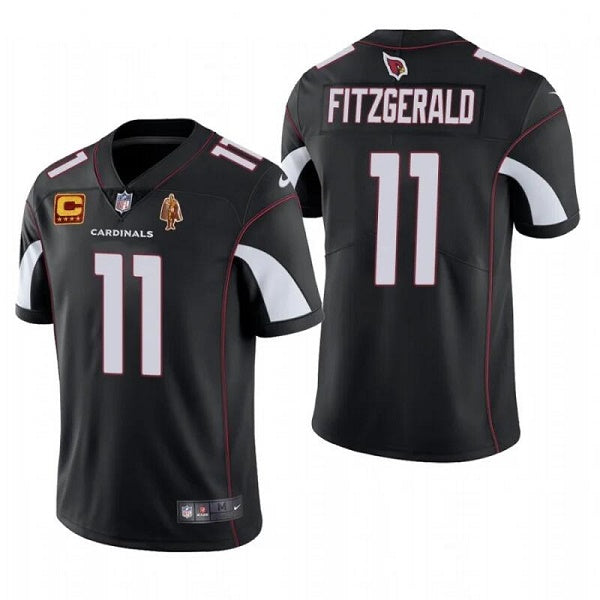 Arizona Cardinals #11 Larry Fitzgerald Black With C Patch & Walter Payton Patch Jersey