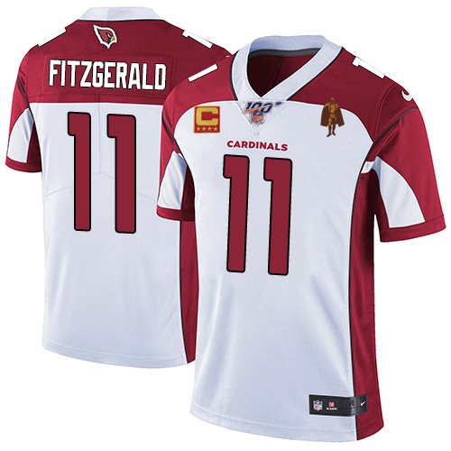 Arizona Cardinals #11 Larry Fitzgerald White With C Patch & Walter Payton Patch Jersey