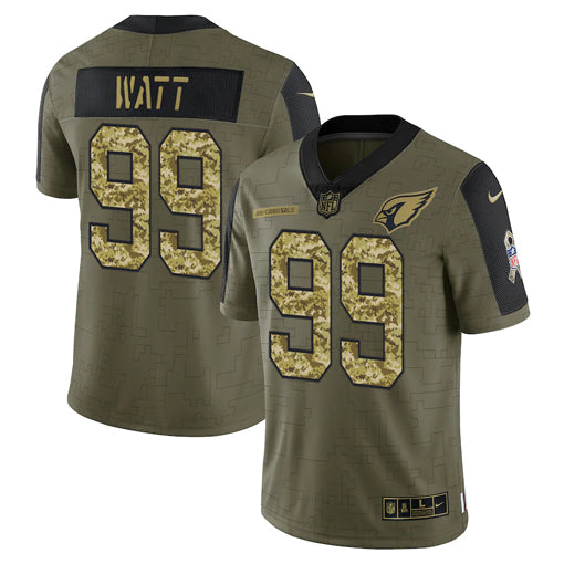 Arizona Cardinals #99 JJ Watt 2021 Olive Camo Salute To Service Jersey
