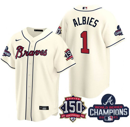 Ozzie Albies Atlanta Braves cream jersey