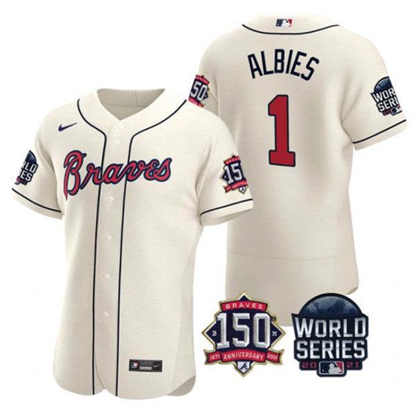 Ozzie Albies Atlanta Braves cream jersey