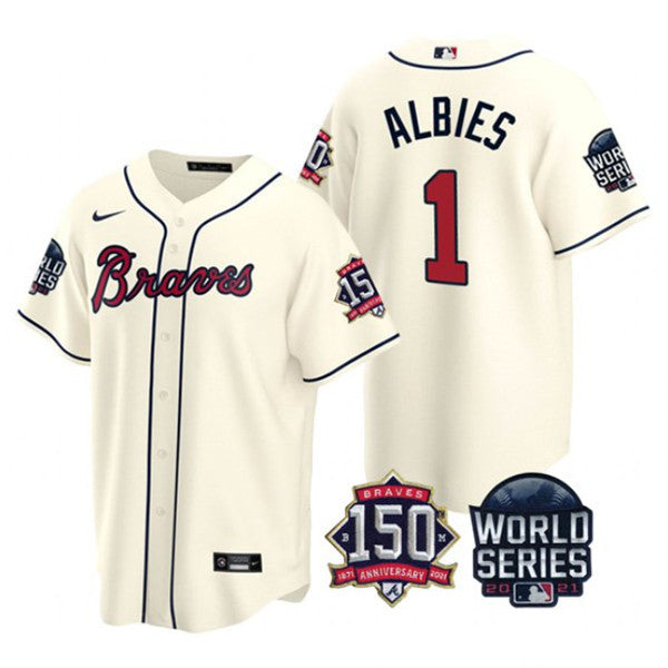 Ozzie Albies Atlanta Braves cream jersey